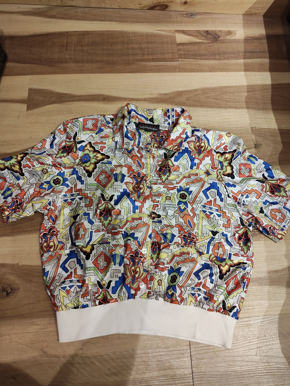 Lady Manhattan Vi Tage 70's Multicolor Abstract Print Short-Sleeve Shirt